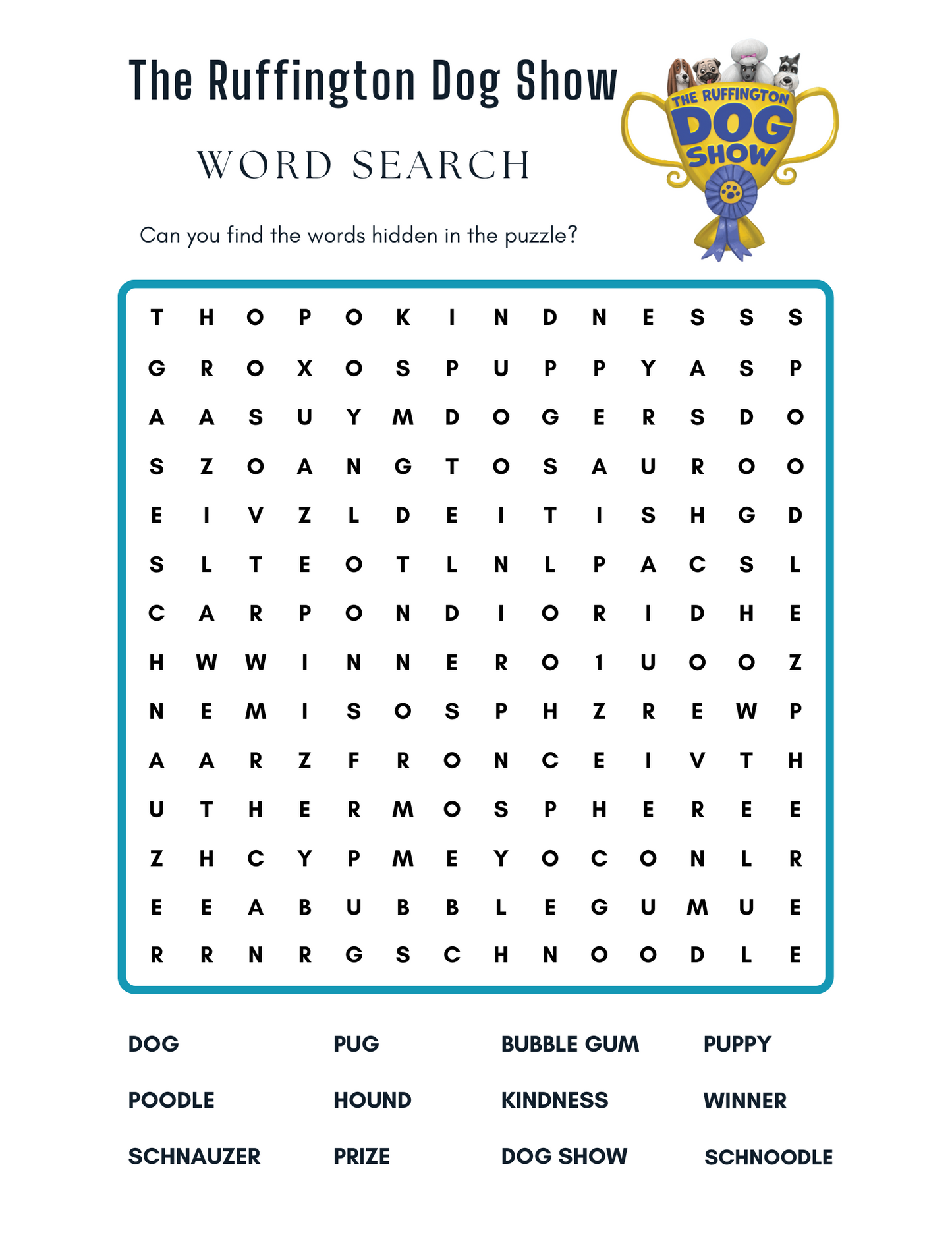 R - The Ruffington Dog Show - Word Search