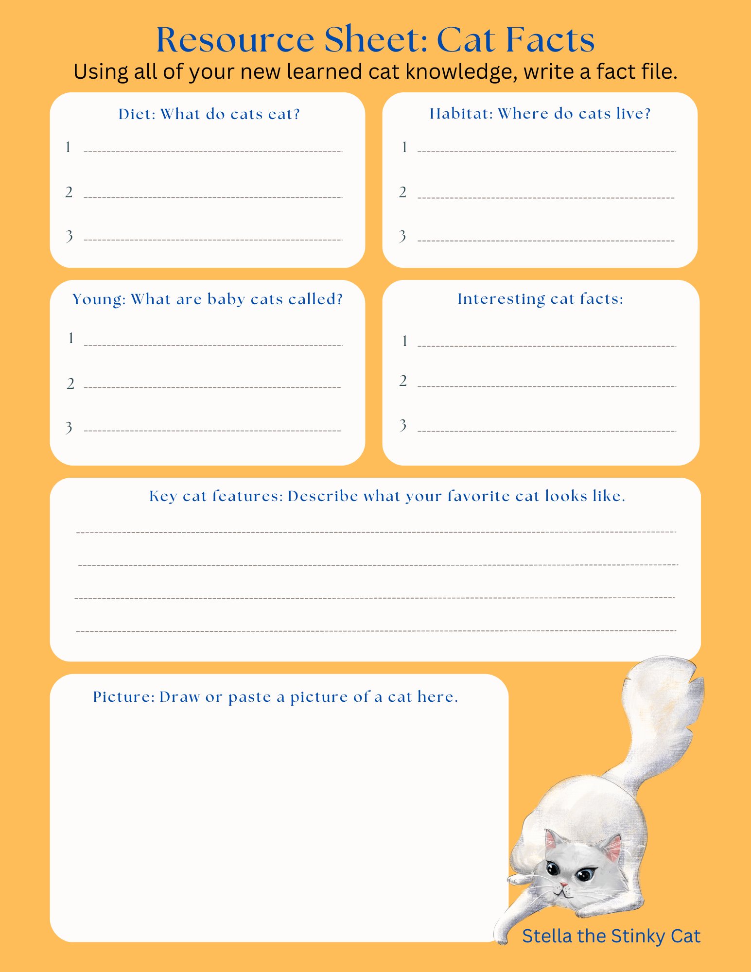 S Resource Sheet: Stella the Stinky Cat Cat Facts – Hayley Rose