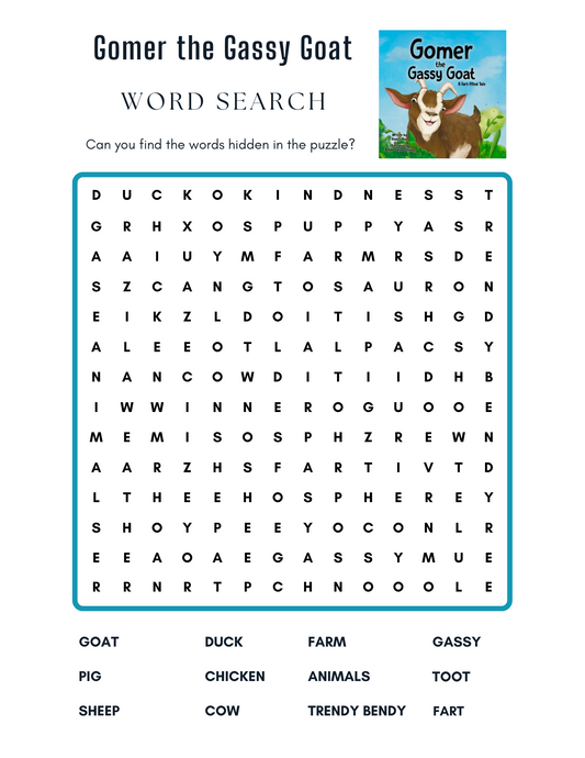 G - Gomer the Gassy Goat - Word Search