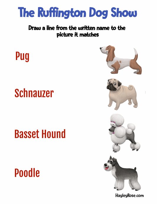 R - The Ruffington Dog Show - Match the Name to the Picture Activity Sheet