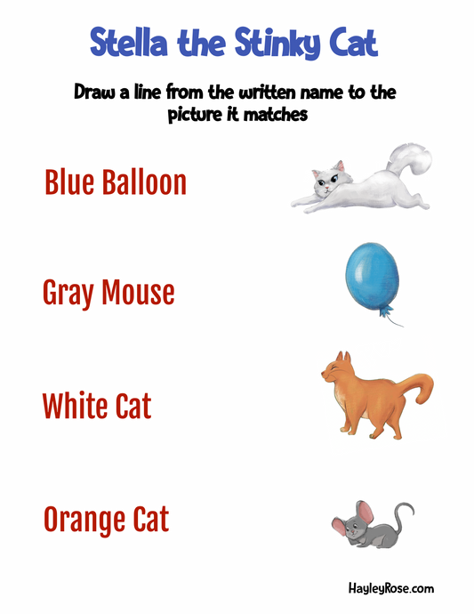 S - Stella the Stinky Cat - Match the Name to the Picture Activity Sheet